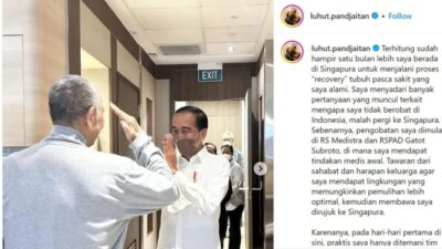 Ungkap Kondisinya Sekarang, Luhut Meminta Hormat Saat Dijenguk oleh Jokowi di Singapura.